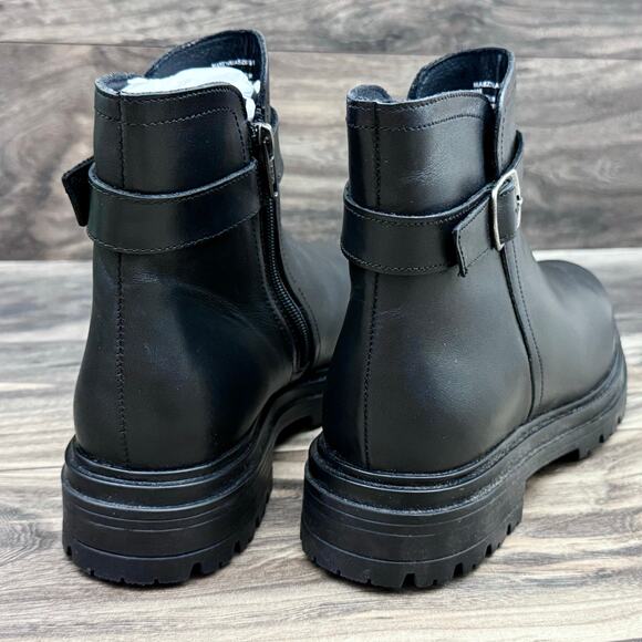 NEW Steve Madden Maezy 9M Black Leather Ankle Boots Bootie Biker - Picture 9 of 11